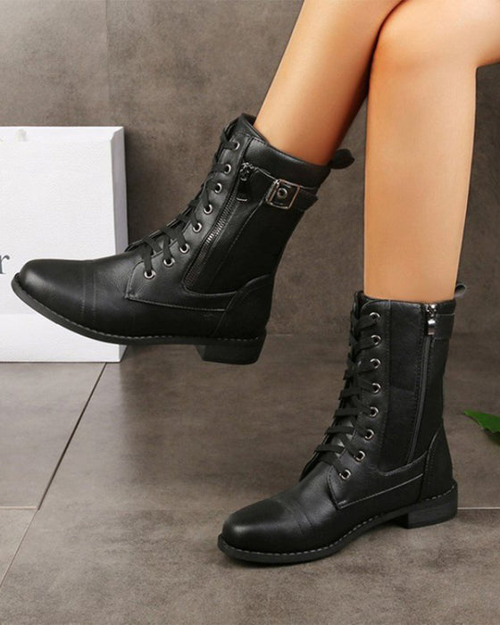 Stiefel Damen Rundkappe Seitlicher Reißverschluss Leder Orthopädisch