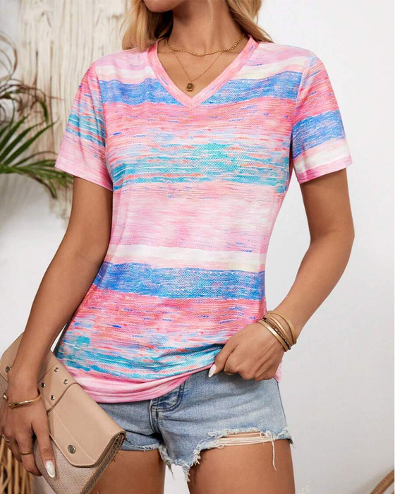 T-Shirt V-Ausschnitt bunt gestreift vielseitig