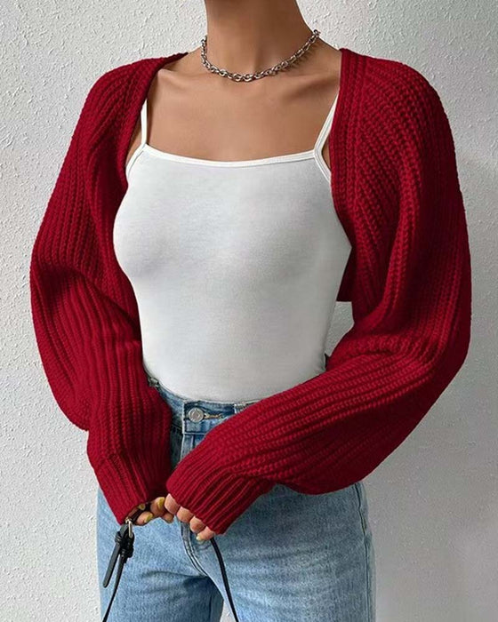 Cardigan Einfarbig Langarm Kurz