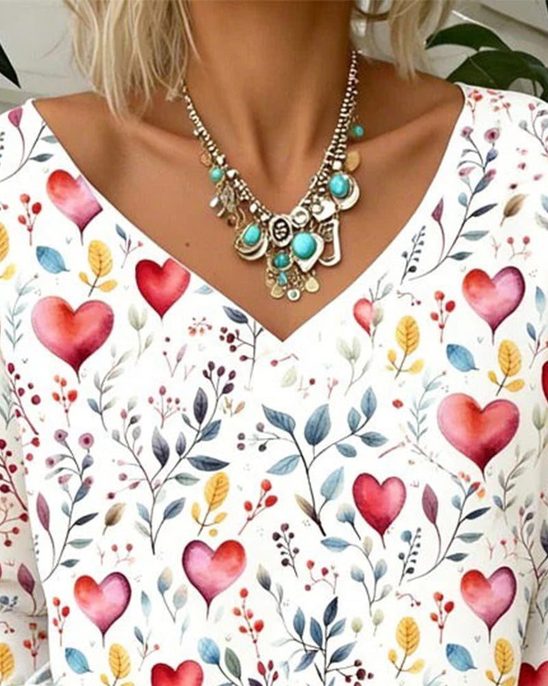 Top Herz Pflanze Druck V-Ausschnitt