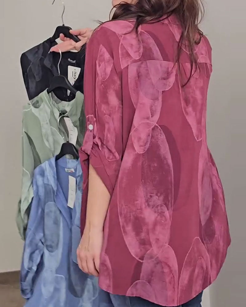 Bluse Knopfleiste bedruckt Tasche