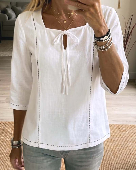 Bluse Quadratischer Ausschnitt Bindung Hollow Out