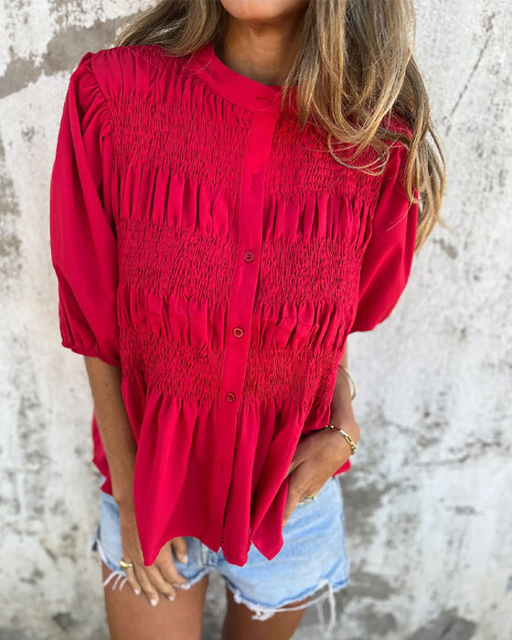 Bluse Casual Mode Kurzarm Einfarbig