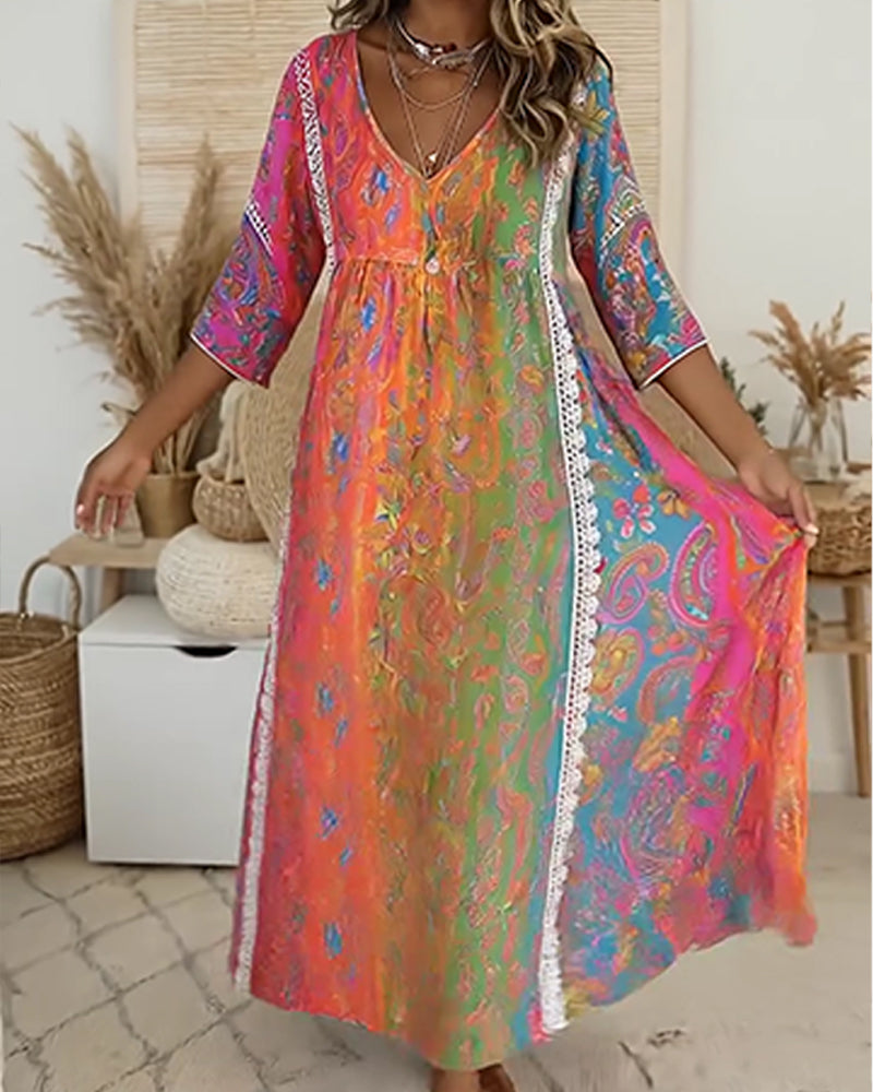 Kleid Bohemian Druck Lang