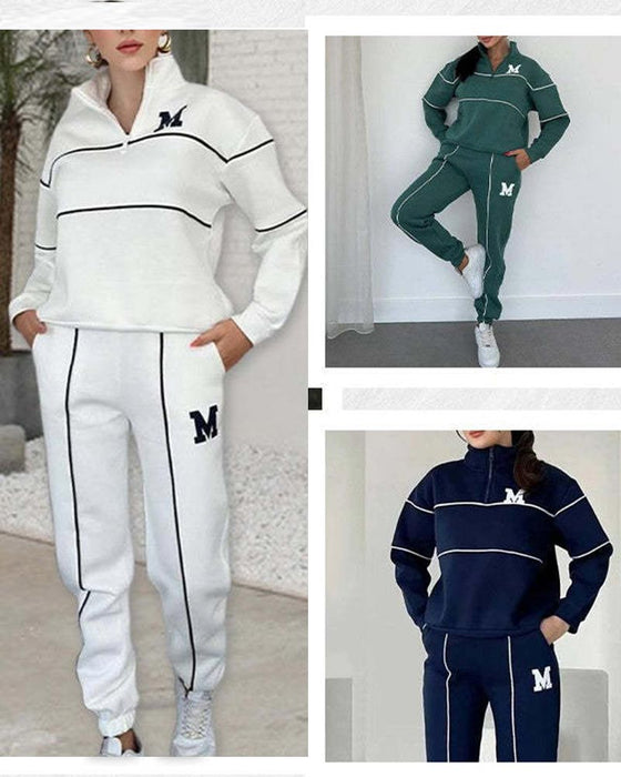 Zweiteiliges Set Damen Casual Buchstabe M Langarm
