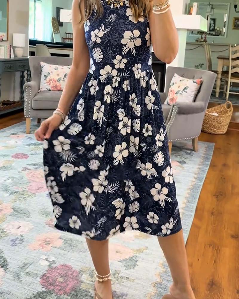 Kleid Gestreift Ärmellos Voll Rock