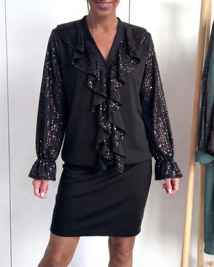 Kleid Rüschen V-Ausschnitt Glitzer