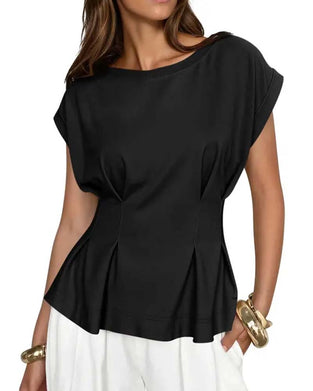 T-Shirt Cap Ärmel Geraffte Taille