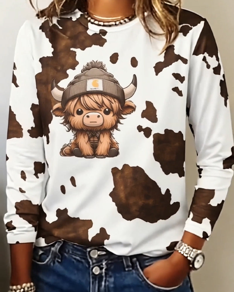 Top Animalprint runder Ausschnitt langärmlig