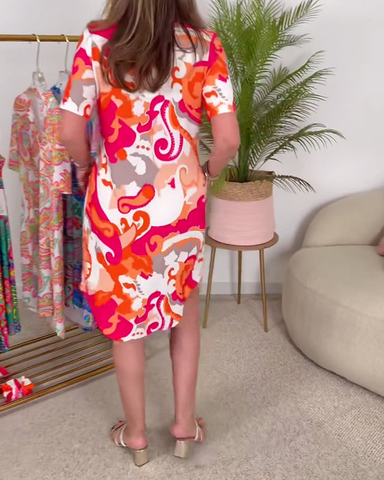 Kleid Kurzärmelig Modisch Bedruckt Gerade