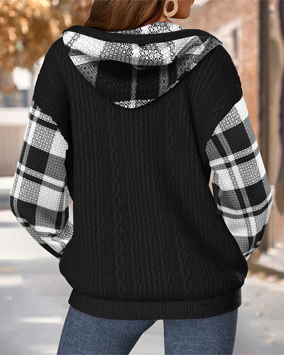 Kariertes Kapuzensweatshirt Mit Reißverschluss