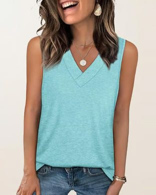 Tanktop T-Shirt Damen Ärmellos V-Ausschnitt Schlankmachend Locker Passform Lässig