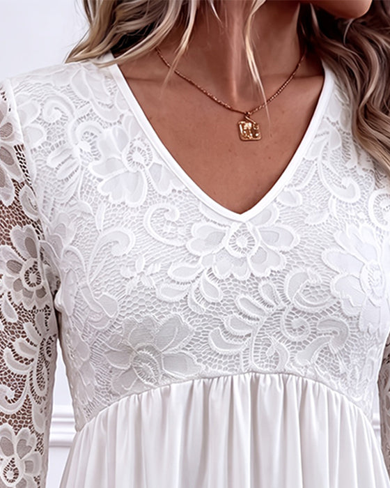 Bluse Spitze Langarm Gerafft