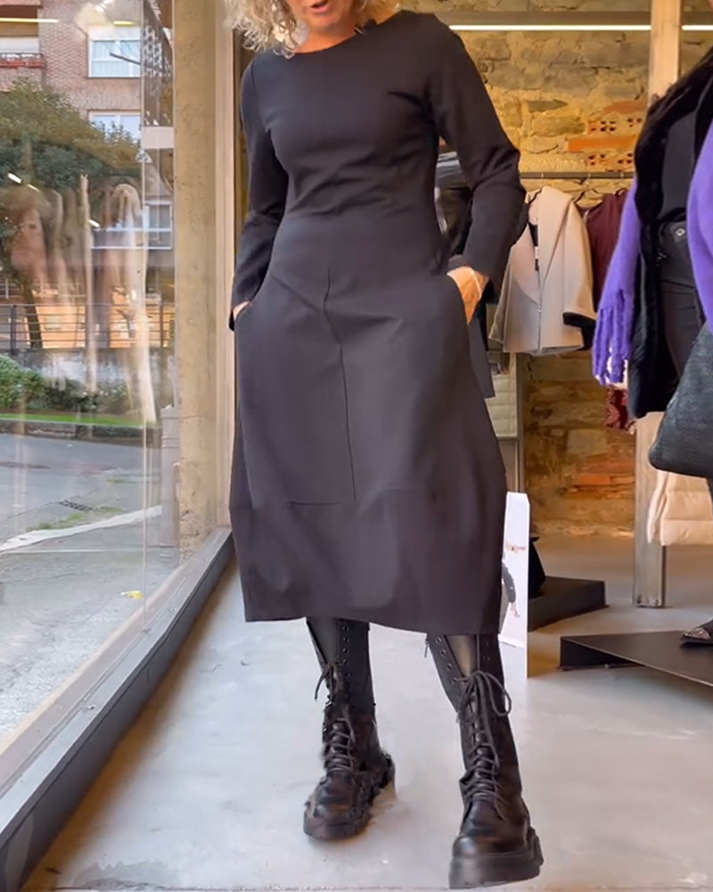 Kleid einfarbig Rundhals Taille A-Linie