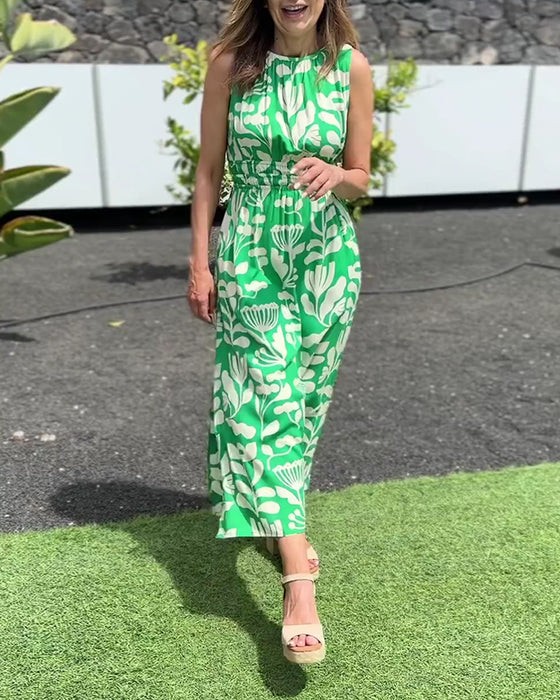 Kleid Ärmellos Lange Taille Gedruckt
