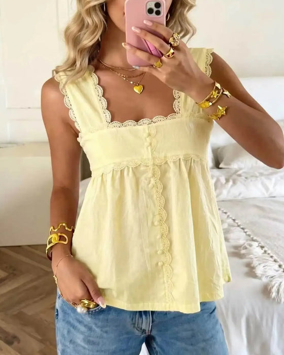 Tank Top Einfarbig Quadratischer Ausschnitt Spitze