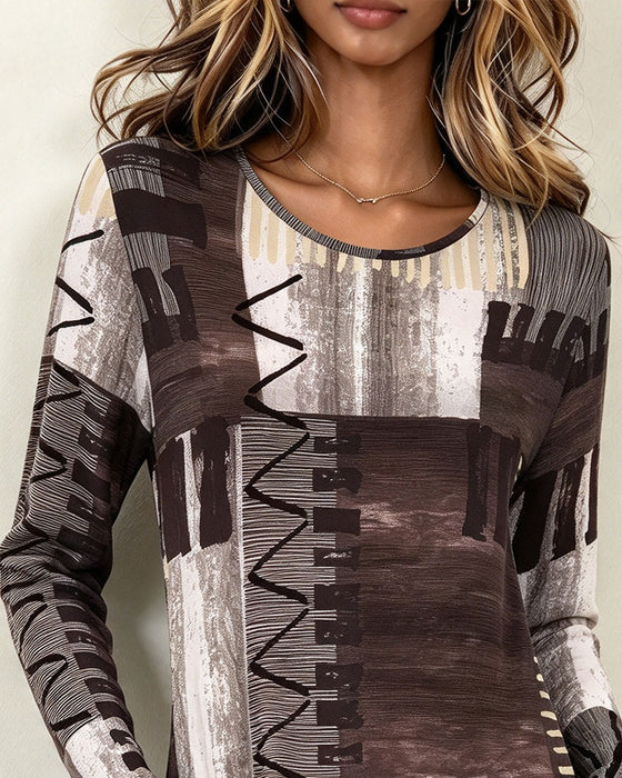 Kleid Runder Kragen Bedruckt