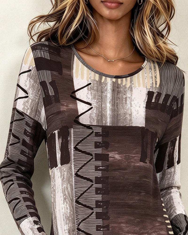 Kleid Runder Kragen Bedruckt