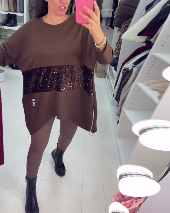 Weiter oversized Sweatshirt mit Pailletten