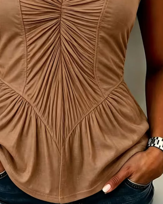 Tanktop V-Ausschnitt Gerafft Patchwork