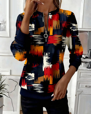 Lässiger Pullover mit Reißverschluss und Print