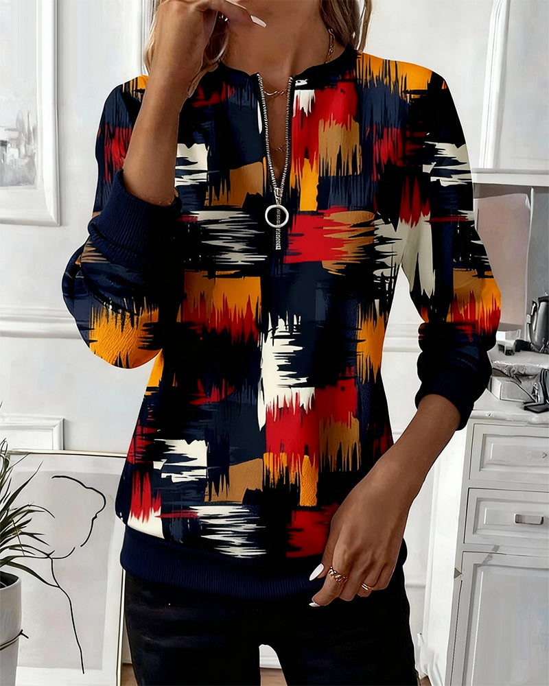 Lässiger Pullover mit Reißverschluss und Print