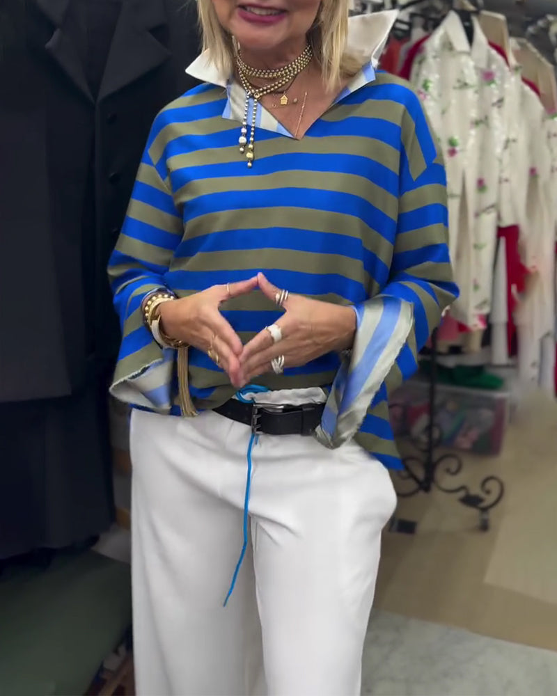 Bluse Stilvoll Revers Gestreift