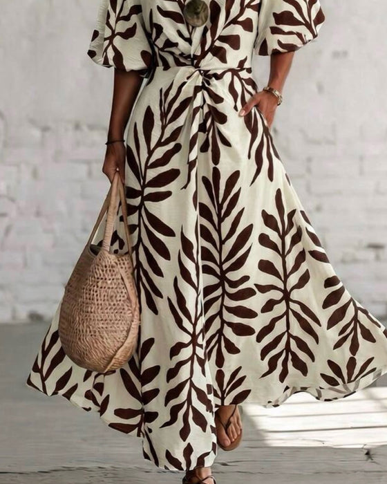 Kleid Ein-Schulter Blattmuster Taille