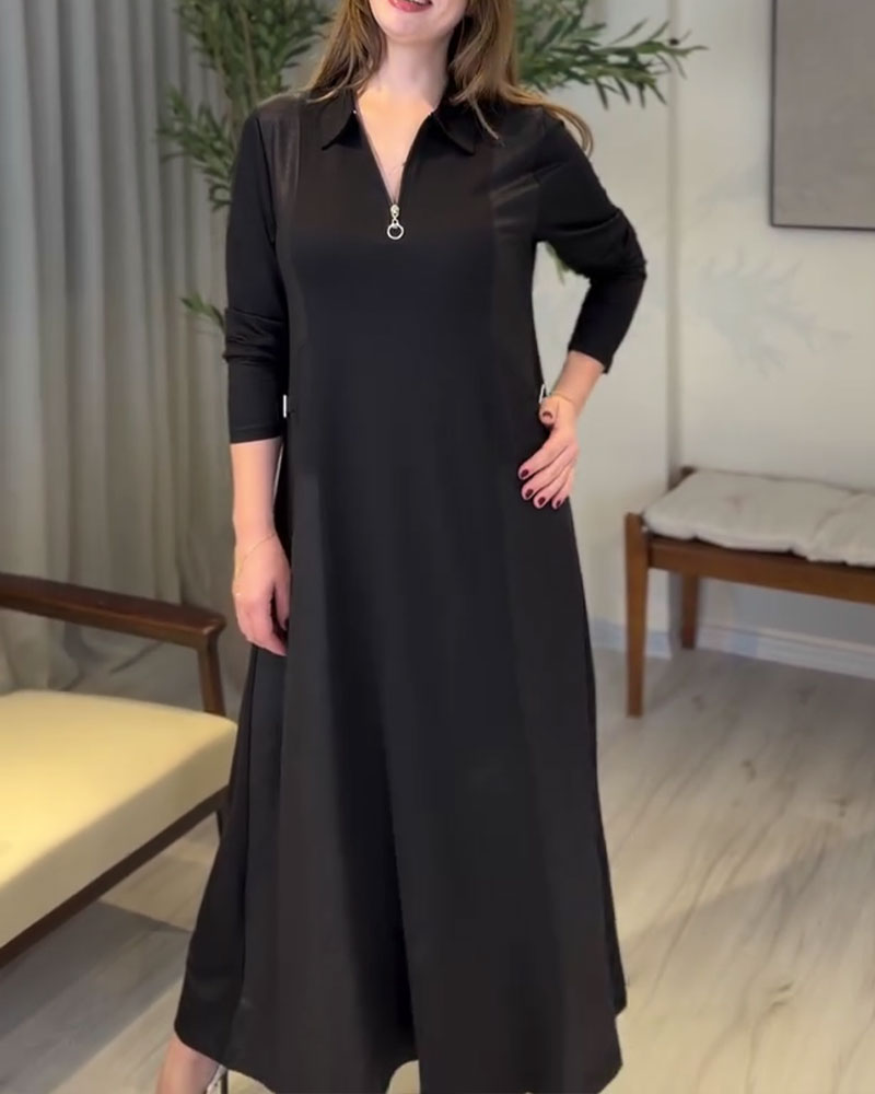 Kleid Einfarbig Reißverschluss Reverskragen