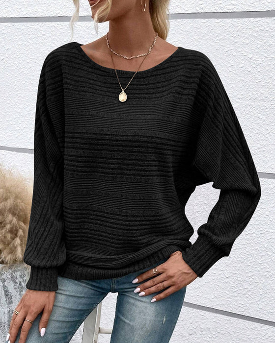 Einfarbiges Langarmshirt mit Rundhals und Streifen