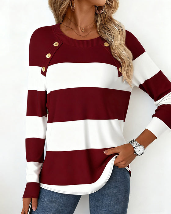 Top Casual Rundhals Gestreift Langarm