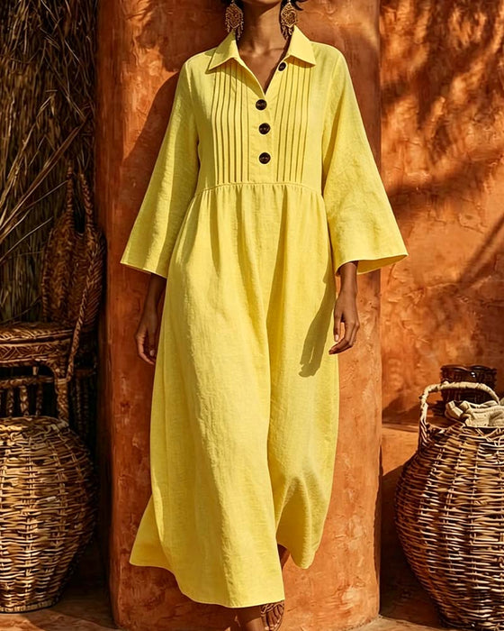 Kleid Hemdkragen Gerafft Langarm