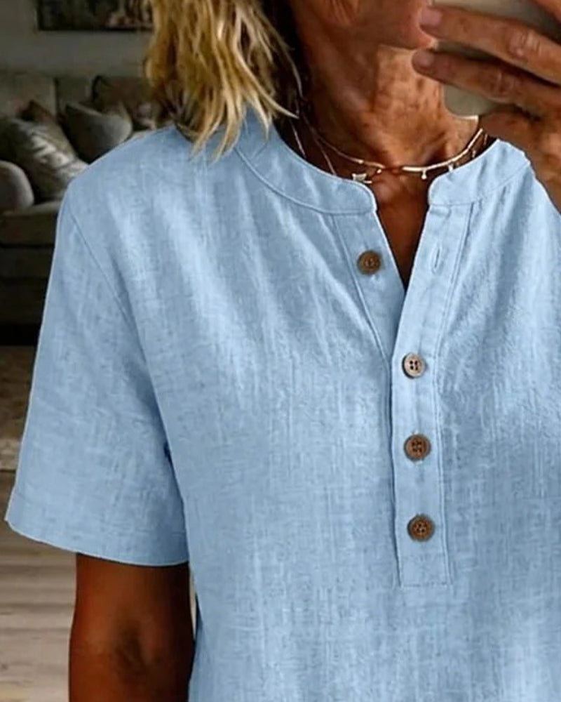 Bluse Unifarben Locker geschnitten Kurzarm