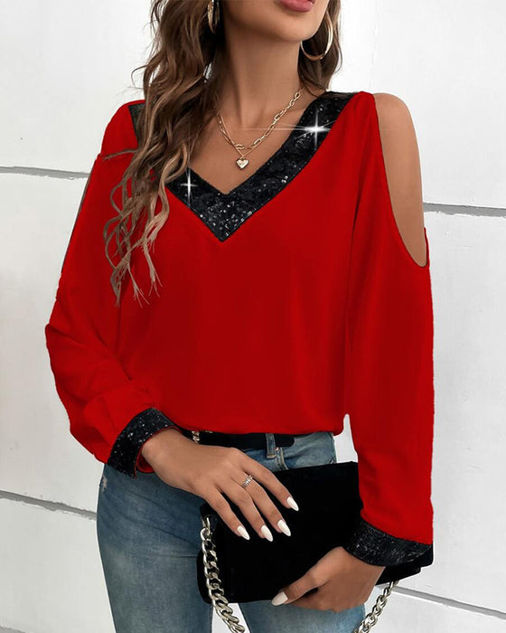Bluse off-shoulder Pailletten Patchwork