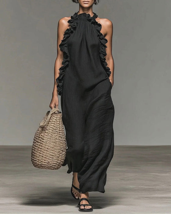 Kleid Halterneck Gerüscht Lang