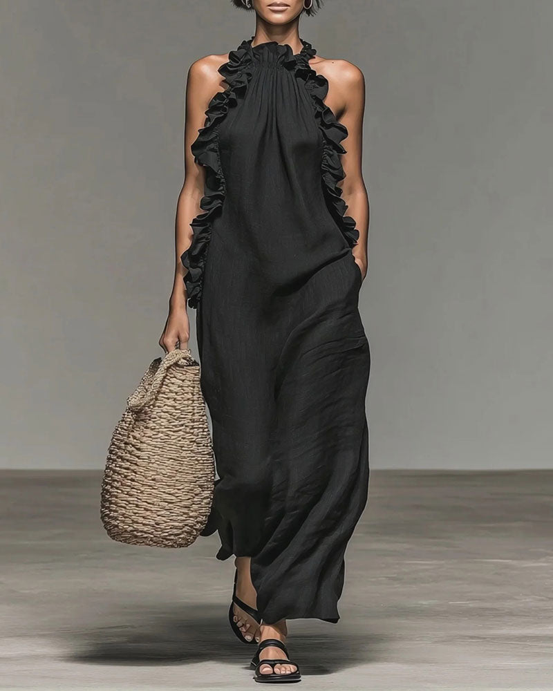 Kleid Halterneck Gerüscht Lang