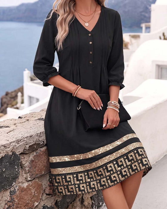 Kleid V-Ausschnitt Mit Print Volantärmel