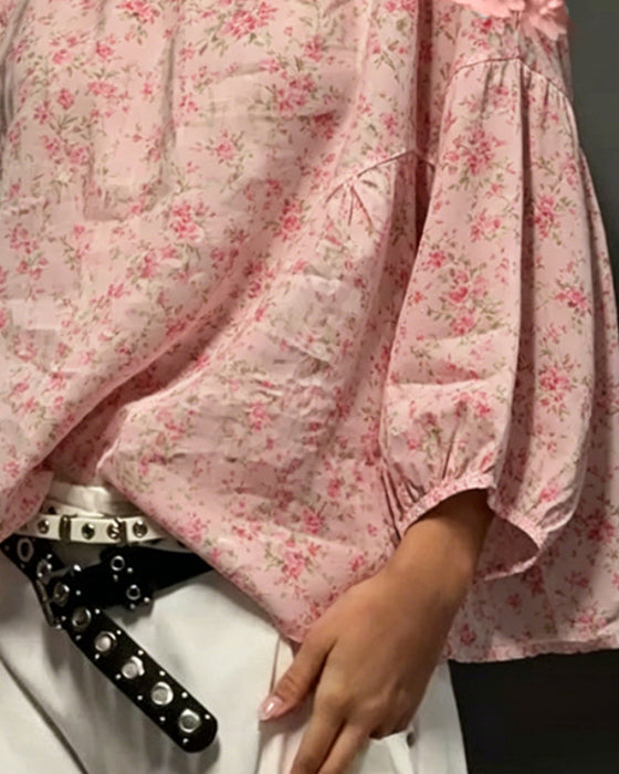 Bluse Rundhals Off-Shoulder Blumig Locker