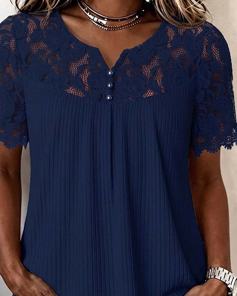 Bluse Spitze Patchwork Kurzarm