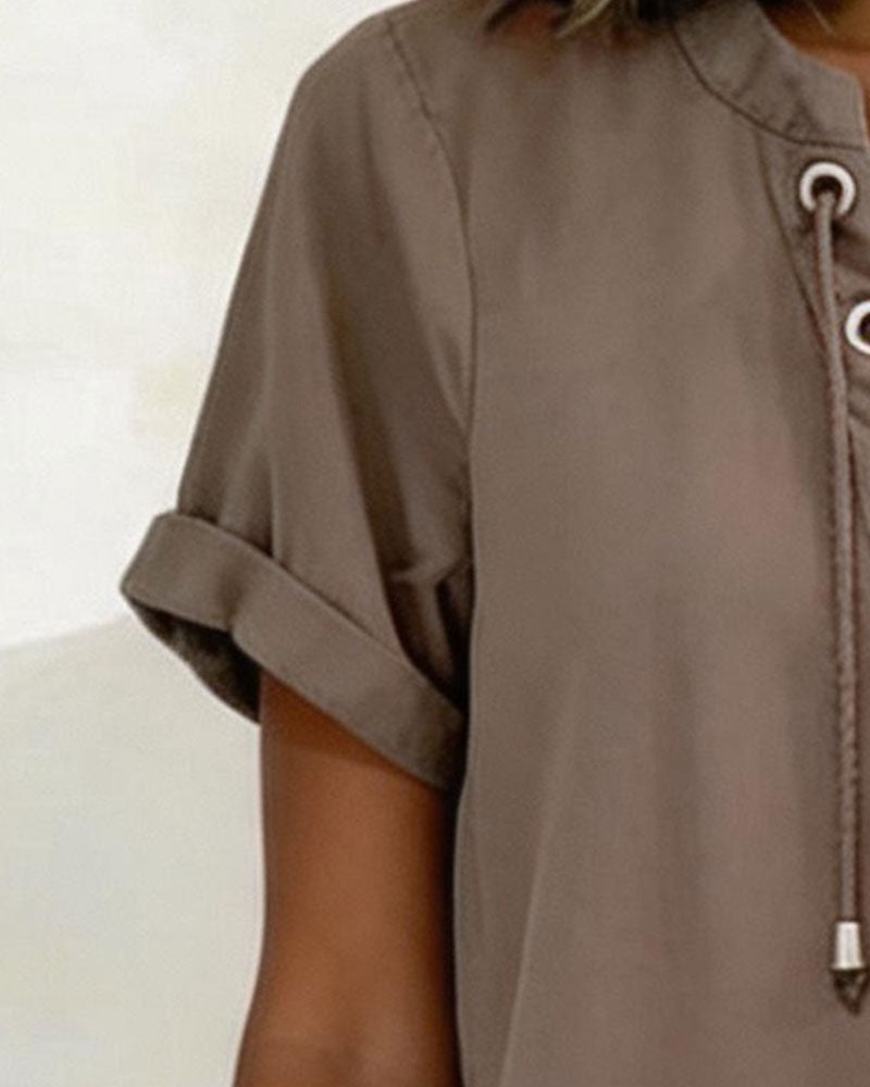 Kleid Binden V-Ausschnitt Tasche Etuikleid