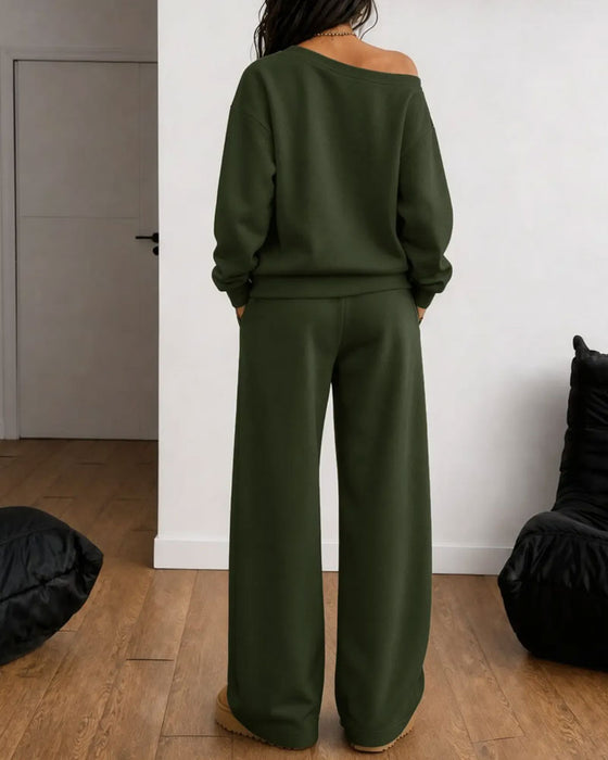 Set Eine Schulter Lässig Sweatshirt Lange Hose