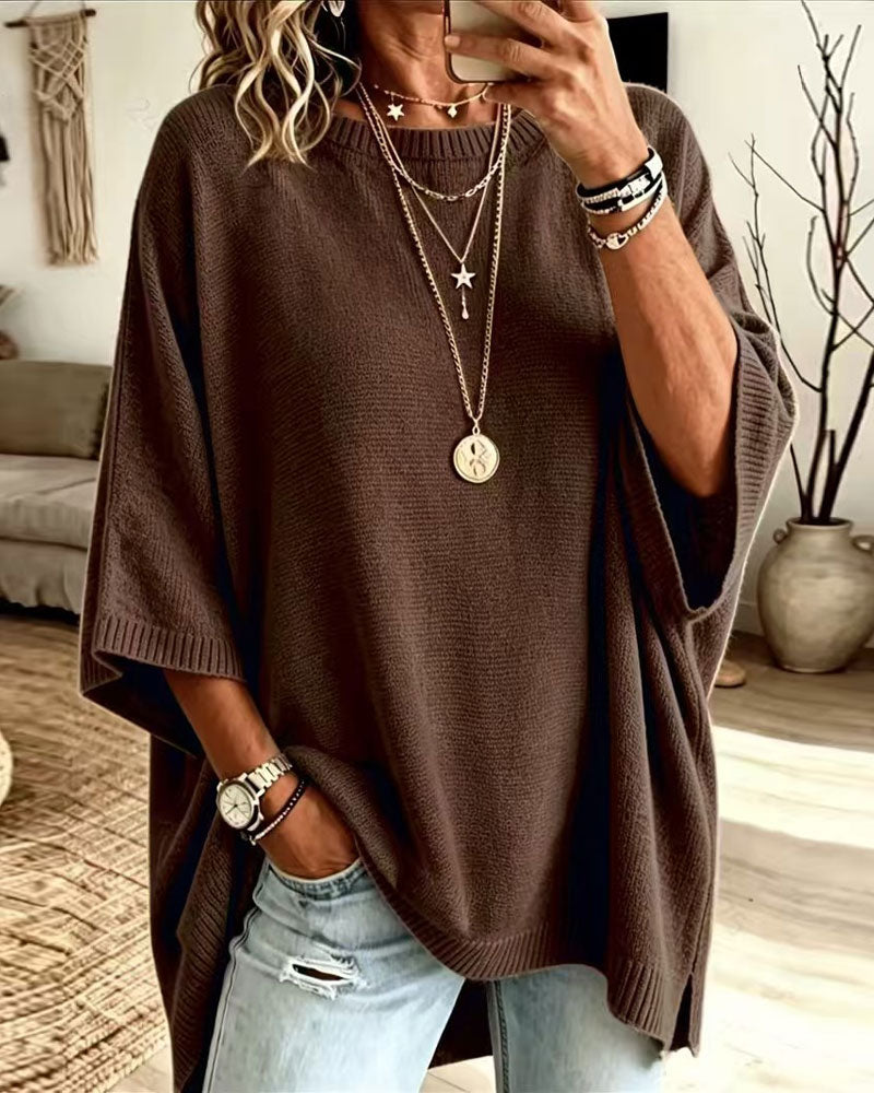 Pullover Locker Rundhals Einfarbig