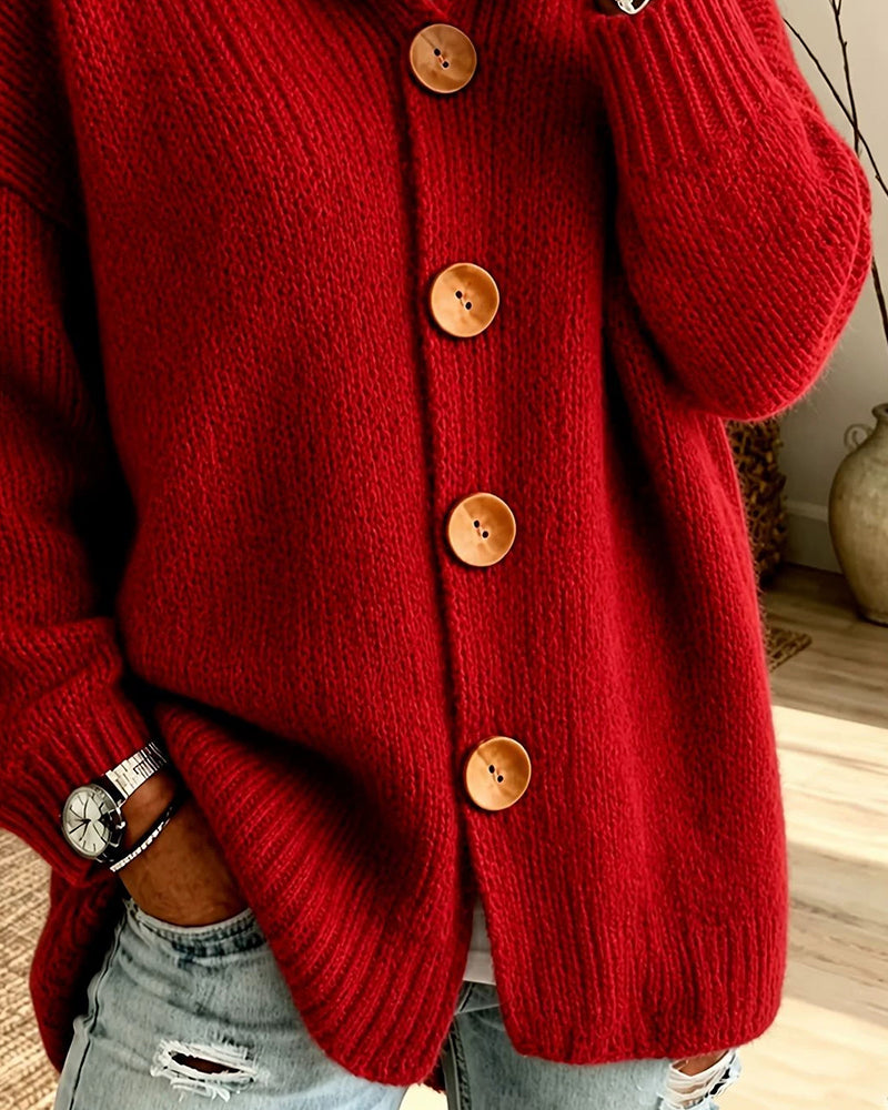 Pullover Kapuze Knopf-Leiste Locker Unifarben