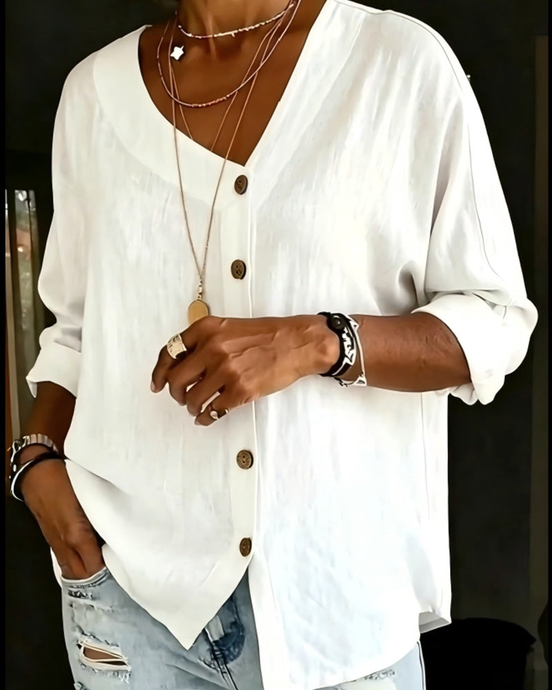 Hemd Asymmetrische Knopfleiste Einfarbig Knopfleiste