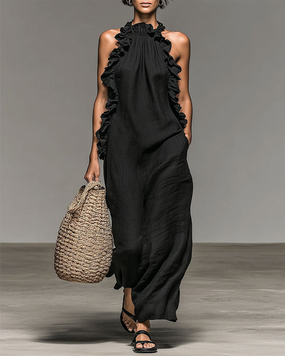 Kleid Halterneck Gerüscht Lang