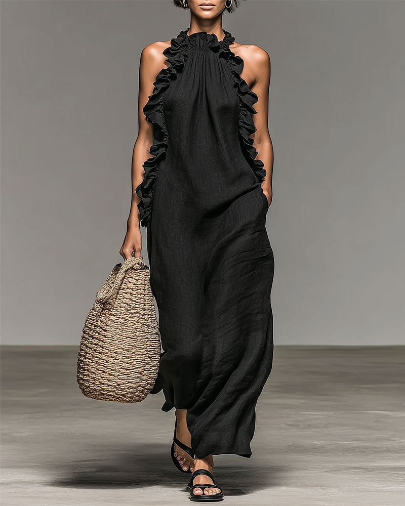 Kleid Halterneck Gerüscht Lang