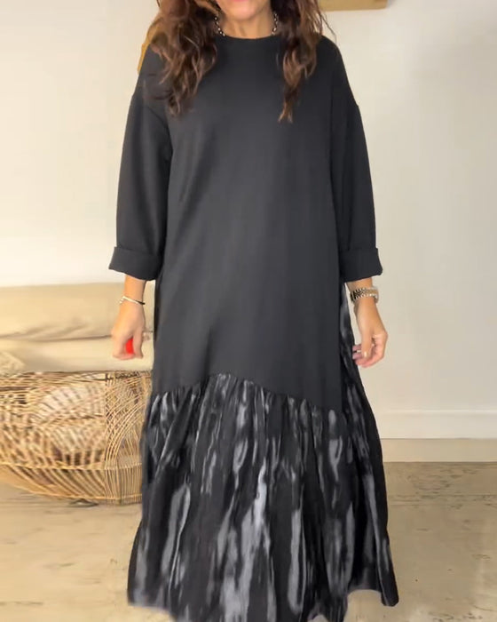 Kleid runder Ausschnitt unregelmäßiger Patchworkdruck