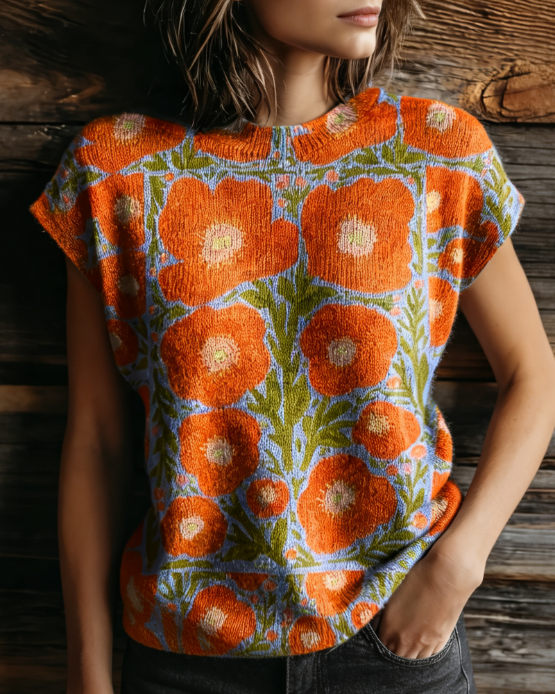 Pullover Gedruckt Rundhals Kurzarm