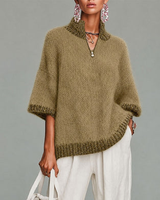 Pullover Halb-Zip Kontrastierend Dreiviertelarm