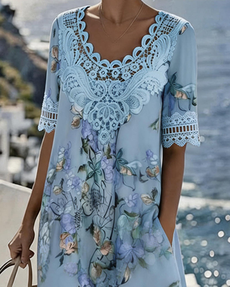 Kleid Spitze Patchwork Blumig Freizeit